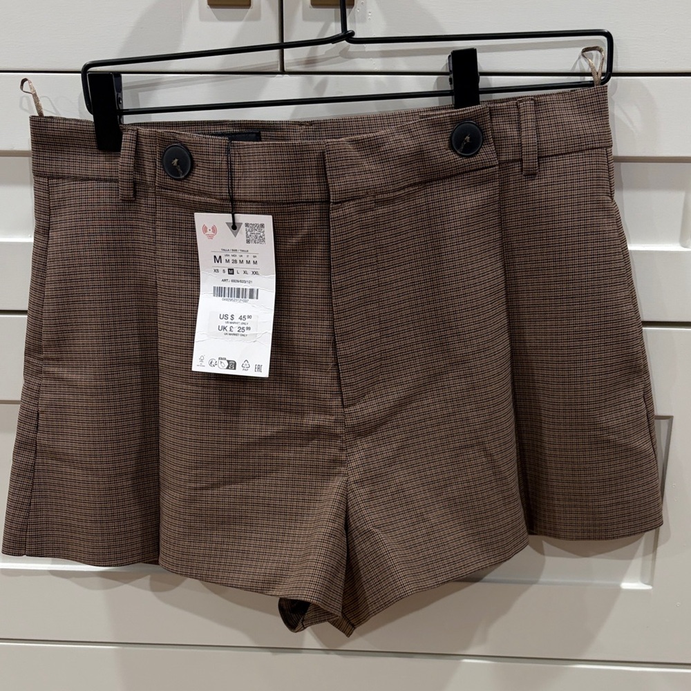 Zara Brown Houndstooth Women's Shorts